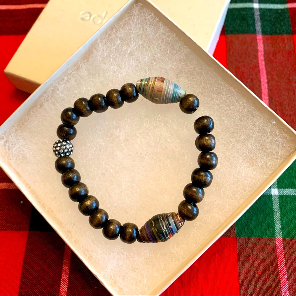 Anthro wooden beaded bracelet boho chic hippy witch